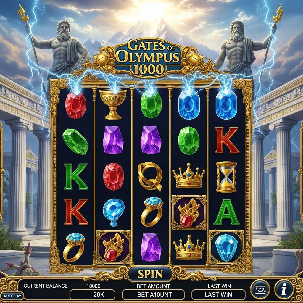 Gates of Olympus 1000 Giocatori alle slot machine in un casinò affollato e luminoso